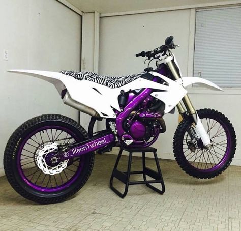 Purple White Cross Bike Dirt Scooter, Yamaha Dirt Bikes, Motocross Girls, Dirt Bike Gear, Motocross Love, Cool Dirt Bikes, Image Moto, Motorcross Bike, Instagram Thoughts