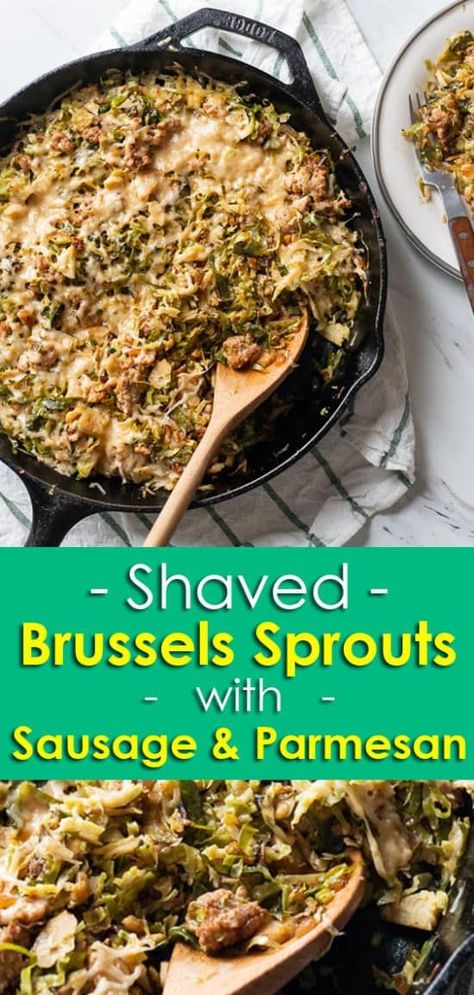 Recipe With Sausage, Sausage Parmesan, Shaved Brussel Sprouts, Sausage Dinner, Chorizo Recipes, Sprouts Recipe, Shredded Brussel Sprouts, Easy Holiday Recipes, Diet Breakfast Recipes