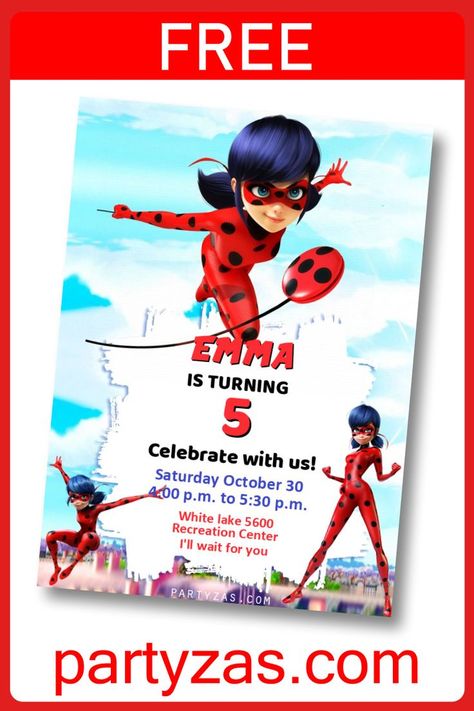 FREE Digital Ladybug Invitation. Create your Ladybug Birthday invitation with this Free Editable Template. Visit PARTYZAS.COM to see more options. Ladybug Template, Ladybug Party Invitations, Ladybug Invitation, Ladybug Birthday Invitations, Ladybug Invitations, Bike Birthday Parties, Miraculous Ladybug Party, 6th Birthday Girls, Ladybug Birthday Party