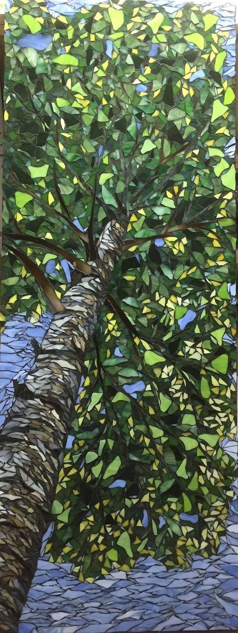 Mosaic Tree Art, Mosaic Landscape, Landscape Mosaic, Glass Art Installation, Stained Glass Mosaic Art, Tree Mosaic, Glass Art Pictures, Mosaic Garden Art, Mosaic Art Projects