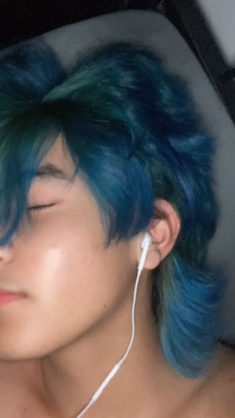 Blue Hair Aesthetic Boy, Blue Hair Boy Aesthetic, Aphmau Irl, Kai Ryu, Corgi Aesthetic, Blue Hair Boy, Boys Blue Hair, Mens Blue Hair, Blue Hair Aesthetic