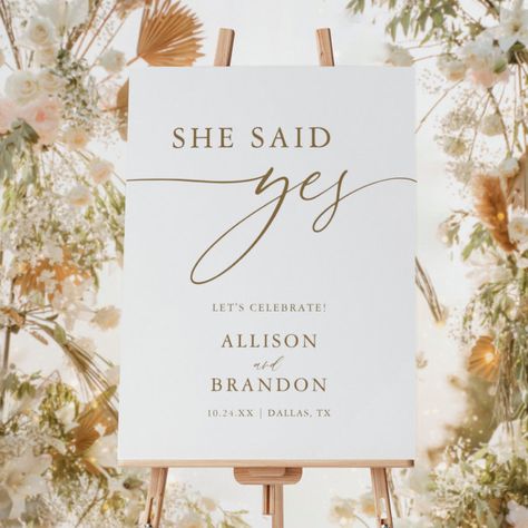 Engagement Sign Board, She Said Yes Sign, Engagement Party Brunch, Welcome Sign Engagement, Engagement Welcome Sign, Engagement Party Welcome Sign, She Said Yes Engagement, Said Yes Engagement, Gold Engagement Party