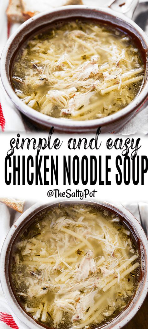 Don't waste any part of the chicken! This Basic Chicken Noodle Soup recipe shows you how to using the parts of the chicken people usually throw away, you can make a healthy and tasty meal practically for free! #chickensoup #chicken #soup #healthy Basic Chicken Noodle Soup Recipe, No Veggie Chicken Noodle Soup, Basic Chicken Soup Recipes, Plain Chicken Noodle Soup, Plain Chicken Soup Recipes, Chicken Noodle Soup Without Carrots, Basic Chicken Soup, Chicken Noodle Soup Without Vegetables, Chicken Noodle Soup No Carrots