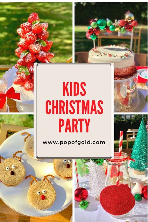 Kids Christmas Party Play Date | Party Blog | Kids food ideas and a DIY ornament garland cake topper. #christmasparty #kidsparty #kidsfood Kids Food Ideas, Spring Cocktail Party, Cute Treats, Christmas Recipes For Kids, Spring Cocktail, Kids Ornament, Christmas Tea Party, Holiday Party Kids, Ornament Party