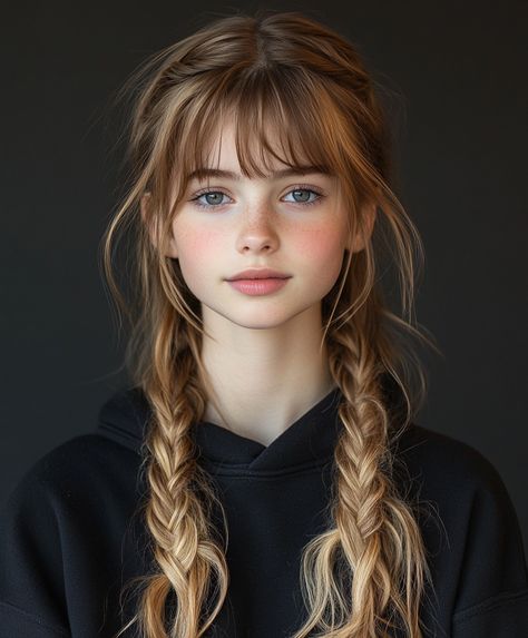 Braided Bangs with Side Cornrows for 7th Grade 8th Grade Hairstyles, Grade Hairstyles, Different Braid Styles, Side Cornrows, Medium Length Blonde Hair, Unique Braids, Braided Bangs, Hair Growing, Shag Hairstyles