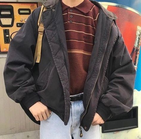 i dont know why im sooooo in love with #oversized jacket, jeans and leather belt tho!!! #statement A Jacket, Streetwear Men Outfits, Mode Vintage, Mens Streetwear, Looks Vintage, Retro Outfits, Aesthetic Outfits, Outfit Inspirationen, Aesthetic Clothes