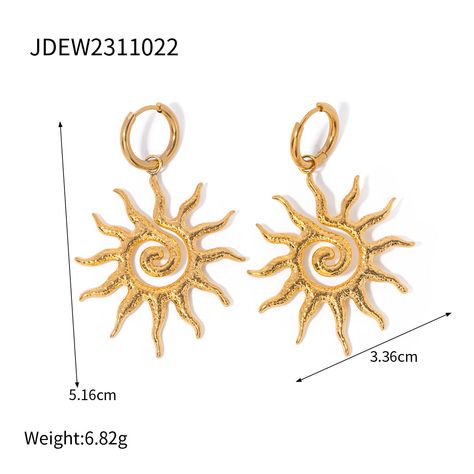 Classification 
						 Earrings, Necklace 
					 
 
						 Color 
						 Gold 
					 
 
						 Design 
						 Plating 
					 
 
						 Gender 
						 Women's 
					 
 
						 Material 
						 Stainless Steel 
					 
 
						 Occasion 
						 Banquet, Party 
					 
 
						 Pattern 
						 Sun 
					 
 
						 Plating 
						 18K Gold Plated 
					 
 
						 Style 
						 IG Style, Retro 
					 
 
						 Weight 
						 10g Spiral-shaped Pierced Metal Jewelry, Gold Sunflower Dangle Jewelry, Gold Metal Jewelry With Sun Design, Gold Sun Design Metal Jewelry, Gold Sun Design Jewelry, Elegant Adjustable Jewelry With Sun Design, Geometric Fashion, Sunflower Pendant, Sunflower Necklace