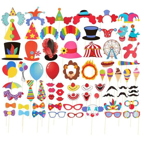 Circus Photo Booth, Photo Booth Accessories, Selfie Props, Foto Booth, Photo Booth Props Birthday, Woodland Creatures Baby Shower, Carnival Decorations, Circus Decorations, Clown Party