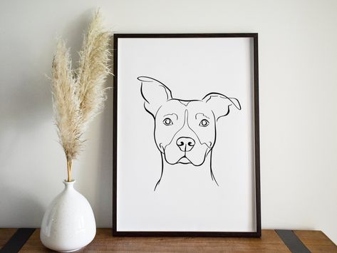 Pit Bull, Terrier Dog, Line Drawing, Black and White Print, Minimalist Print, Digital Download Pitbull Line Art Tattoo, Pit Bull Drawing, Link Tattoo, Line Drawing Wall Art, Dog Drawing Simple, Dog Line Drawing, Bull Painting, Drawing Wall Art, Pencil Drawings Of Animals