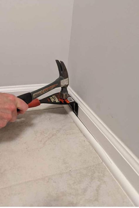 How to Remove Quarter Round with Ease Quarter Round Alternative, Removing Baseboards, Rotten Wood, Sunflower Cottage, Quarter Round Molding, Laundry Room Flooring, Laundry Room Renovation, Floor Trim, Trim Work