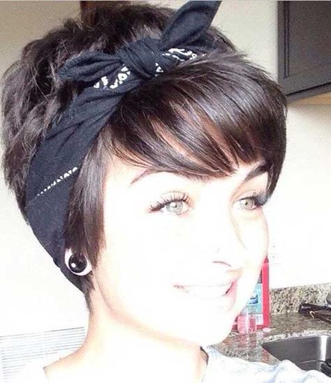 15+ Cute Short Hair Styles - The Hairstyler Pinup Pixie Hair, Bandana Hairstyles Short, Longer Pixie, Cute Short Haircuts, Short Hair Pixie Cuts, Penteado Cabelo Curto, Cute Hairstyles For Short Hair, Short Hair Styles Pixie, Pixie Hairstyles