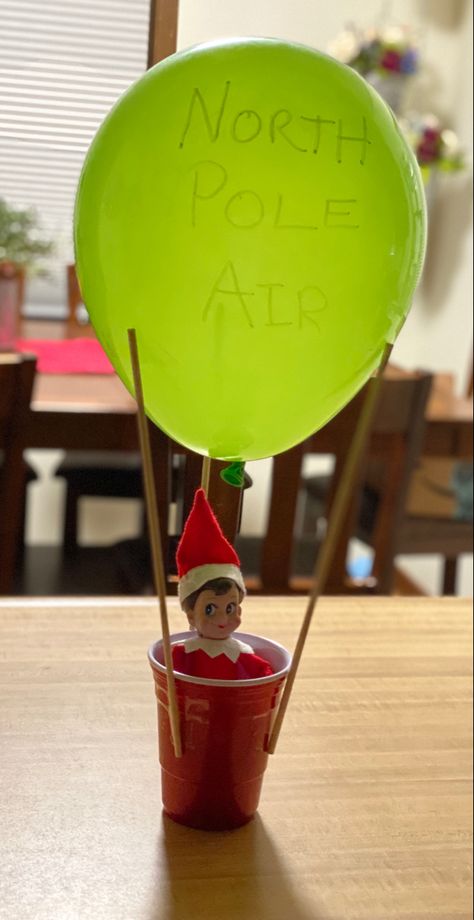 Going for a ride in a hot air balloon all the way to the North Pole! Elf Back To The North Pole, Elf Going Back To North Pole, Hot Air Balloon Ride, Awesome Elf On The Shelf Ideas, Hot Air Balloon Rides, The North Pole, Shelf Ideas, North Pole, On The Shelf