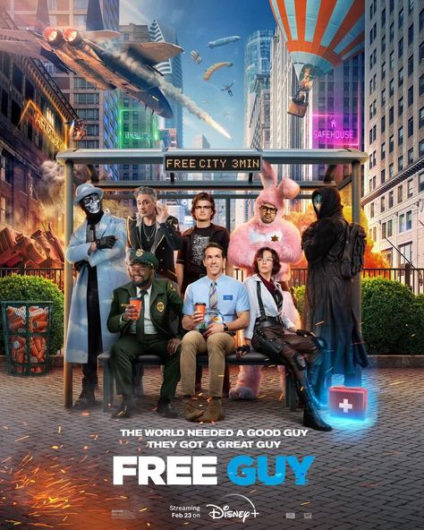 Free Guy Poster, Free Guy Movie, Utkarsh Ambudkar, Free Guy, Lost Poster, 20th Century Studios, Taika Waititi, Free City, Jodie Comer