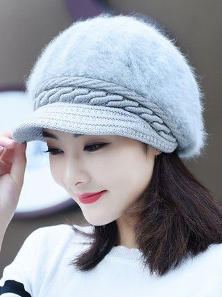 Cap For Girls Style, Rabbit Fur Hat, Knit Beret, Ski Cap, Cap Women, Knitted Cape, Style Winter, Girls Style, Beret Hat