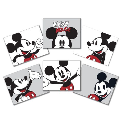 PRICES MAY VARY. Six matte prints featuring officially licensed Disney Mickey Mouse in his favorite poses Each print is perfectly sized at 8” X 10” Classic Mickey Mouse colors red, white, gray, and black Great way to decorate a feature wall in your child’s room Frames and sticky dots are not included Decorate your child’s room with Mickey Mouse in some of his favorite poses. These six individual prints are a great way to add a feature wall in your little one’s room. They are professionally print Mickey Mouse Wall Decals, Disney Bathroom, Baby Wall Stickers, Mickey Mouse Wall, Baby Wall Decor, Mouse Pictures, Lambs & Ivy, Baby Mickey Mouse, Classic Mickey Mouse