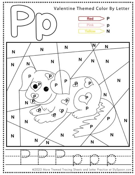 Free Valentines worksheets Color by letter p puppy - Get your preschoolers and kindergarteners in the Valentine's Day spirit with these FREE printable "letter P is for Puppy” Color by letter worksheets! Perfect for homeschooling and preschool teaching. #ValentinesDayActivities #PreschoolWorksheets #Homeschooling #LetterRecognition #FreePrintables #valentineworksheets #freevalentineworksheets #valentineactivitypages #colorbyletter #valentinecolorbynumber #letterPworksheet Colorful Activities, Letter P Crafts, Letter P Worksheets, Color By Letter, Valentine Worksheets, Prek Teacher, Tracing Sheets, Hidden Images, Free Printable Letters