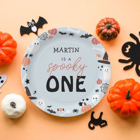 Modern Cute Spooky One Halloween Boy 1st Birthday Paper Plates Spooky One First Birthday Boy, Halloween First Birthday, Spooky One, Birthday Paper Plates, Creepy Pumpkin, 1st Birthday Themes, Birthday Paper, Baby Boy 1st Birthday, Halloween Boys