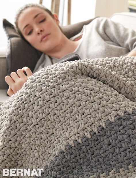 Crochet Hibernate Blanket Hibernate yourself with a snuggly blanket to tuck yourself into the sofa. Using Bernat Blanket Yarn that Repeat Crafter Me, Crochet Crowd, Bernat Blanket, Crochet Afgans, Pattern Blanket, Bernat Blanket Yarn, Crochet Blanket Afghan, Afghan Patterns, Crochet Afghans