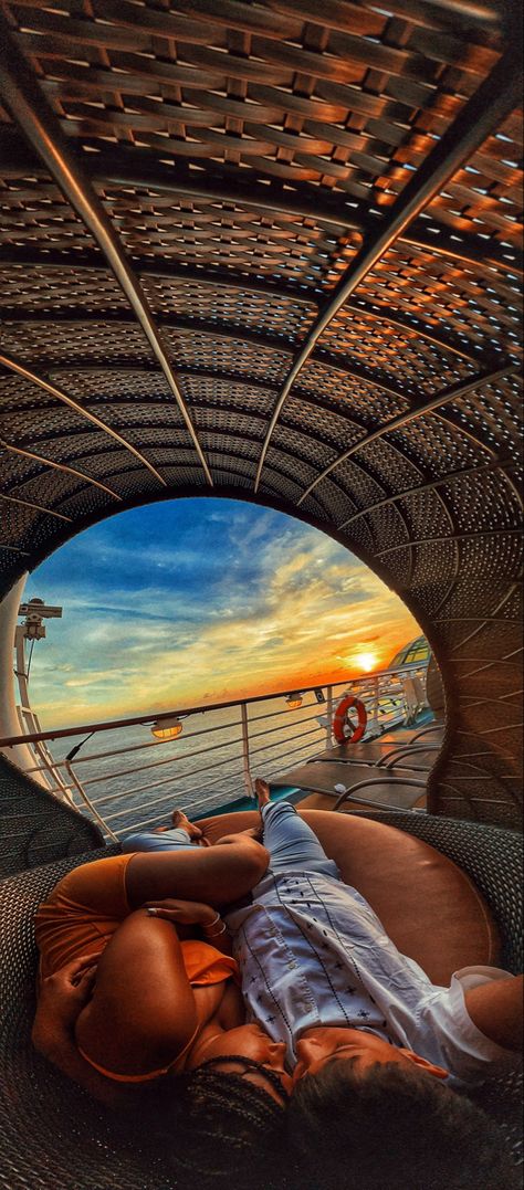 Couple on Royal Caribean cruise ship watching sunset on deck Cruise Sunset, Watching Sunset, Couple Cruise, Luxury Cruise Ship, Friends Travel, Luxury Cruise, The Sunset, Cruise Ship, Travel Around The World