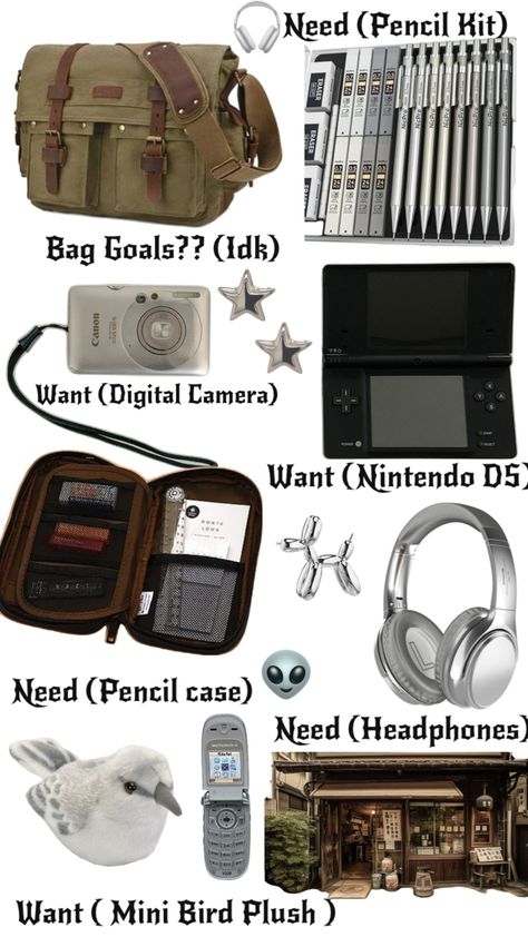 just felt like makin a little collage of what i want in a future bag :D Everyday Bag Essentials, Aesthetic College, Backpack Essentials, Inside My Bag, Handbag Essentials, College School, What In My Bag, Cool Fits, Essential Bag