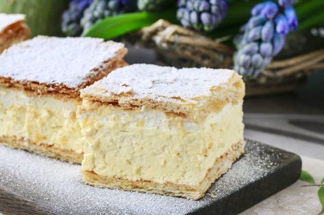 29 Delicious Croatian Desserts, Cakes & Sweets To Try | Chasing the Donkey Traditional Croatian Food, Vanilla Slice Recipe, Vanilla Slice, Custard Slice, Easy Vanilla Cake Recipe, Custard Desserts, Custard Cake, Custard Recipes, Croatian Recipes