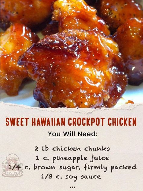 Mama's Favorite Recipes | Sweet hawaiian crockpot chicken recipe | Facebook Recipe Whisper, Hawaiian Crockpot Chicken, Hawaiian Chicken Crockpot, Hawaiian Crockpot, Sweet Hawaiian Crockpot Chicken Recipe, Chicken Chunks, Hawaiian Chicken, Recipes Sweet, Fall Dinner Recipes