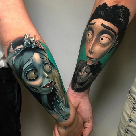 Best Couple Tattoos Unique, Tattoos Black People, Soulmate Tattoos, Couple Name Tattoos, Matching Couple Tattoo, Lifeline Tattoos, Skull Couple Tattoo, Corpse Bride Tattoo, Tattoo Designs With Meaning