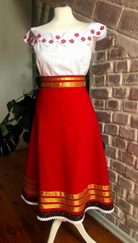 Made to order Maria Posada Book Of Life Cosplay Costume | Etsy Salvadorean Traditional Dress, White Folklorico Dresses, Folklorico Skirt, Michoacan Folklorico Dress, Red Jalisco Folklorico Dress, Pirate Outfit, Book Of Life, Halloween Outfits, Cosplay Costumes