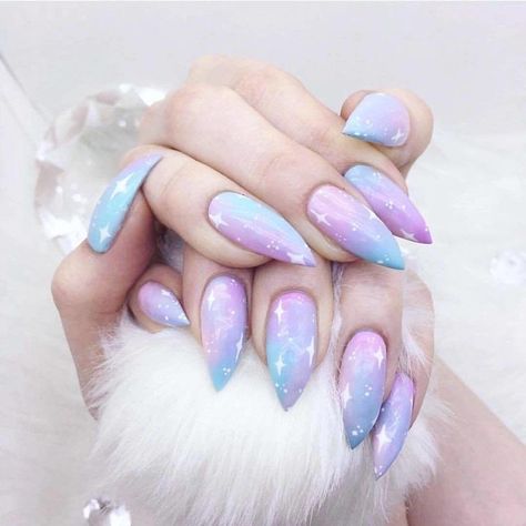 Nail Art Pastel, Unicorn Nails Designs, Pastel Nail Art, Galaxy Nail Art, Pastel Nails Designs, Stiletto Nail Art, Diva Nails, Galaxy Nails, Goth Nails