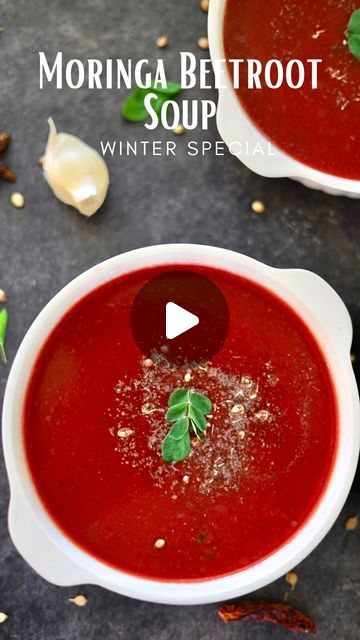 Malvika Hada Kumar | Recipe Developer on Instagram: "MORINGA BEETROOT SOUP - There is nothing better than a delicious and warm soup on a cold winter day, so how about making this super healthy and nutritious Moringa Beetroot Soup that has the goodness of drumsticks, beetroot, and red carrots. 
 Ingredients -  
1 medium onion 3-4 cloves garlic 1.Inch ginger
1 medium tomato
1 medium beetroot
1 carrot
3-4 drumsticks, chopped and peeled
 Additional - 
1 tbsp ghee
1 tsp cumin seeds
1/2 tsp coriander seeds, crushed
Black pepper, to taste
Salt, to taste
A few moringa leaves
 Instructions - 
In a pressure cooker, add in onion, garlic, ginger, tomato, beetroot, carrot and drumsticks. Pressure cook for 4-5 whistles. Once it cools down, grind it into a smooth paste and strain it. 
Add back to the pot Red Carrot, Beetroot Soup, Moringa Leaves, Cumin Seeds, Carrot Soup, Coriander Seeds, Super Healthy, Pressure Cooking, Ghee