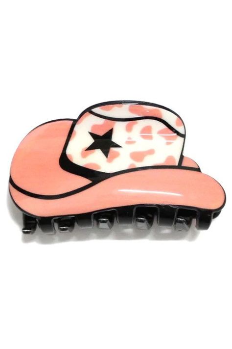 Nashville Cowgirl Hat Hair Claw in Pink - Etsy Cowboy Hat Hair, Nashville Cowgirl, Cowgirl Hair, Cowboy Hat Design, Kawaii Hair Clips, Leopard Hat, Mushroom Hair, Hat Hair, Kawaii Hairstyles