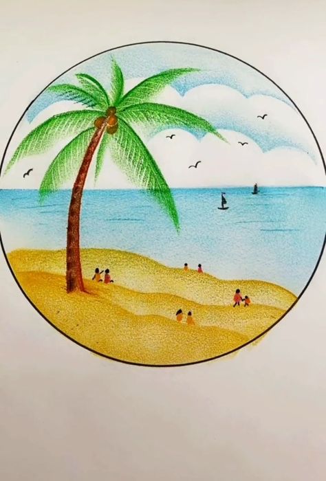 Pencil Drawing Pictures, Easy Scenery Drawing, Pencil Sketches Easy, Ocean Drawing, Summer Drawings, Flower Pattern Drawing, Color Pencil Illustration, Crayon Drawings, Circle Drawing