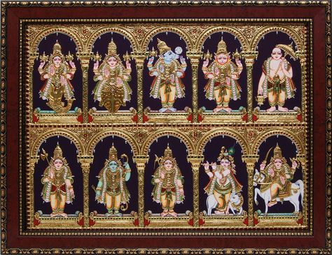 Puja Design, Mythological Paintings, Ravivarma Paintings, Thanjavur Painting, Phad Painting, Tanjore Art, Mysore Painting, Tanjore Paintings, Kerala Mural Painting