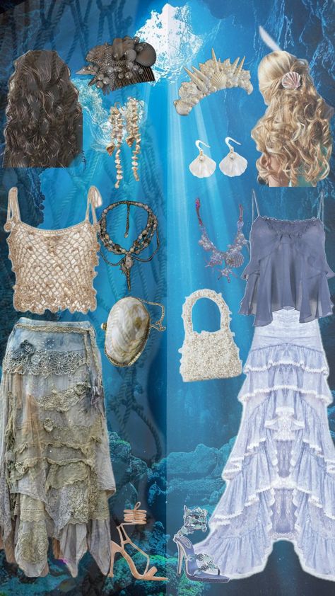 #sirencore vs #mermaidcore #outfit #outfitinspo #mermaid #siren #viral #blowup Mermaid Fantasy Outfit, Siren Core Costume, Siren Clothes Aesthetic, Mermaid Mom Outfit, Mermaid Core Outfit Ideas, Casual Siren Outfit, Vintage Mermaid Costume, Mermaid On Land Outfit, Siren Theme Party