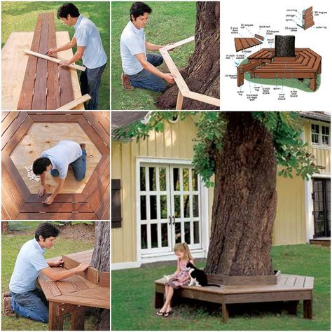 Bench Around Trees, Tree Seat, Tree Bench, Garden Seating Area, Small Yard, Built In Bench, Garden Seating, Teds Woodworking, Garden Boxes