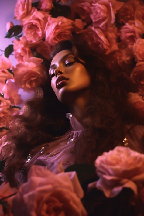 Pink Roses Photoshoot, Modeling Concepts, Photoshoot With Flowers, Eclectic Glam, Flower Photoshoot, Neon Flowers, Lingerie Photoshoot, Ethereal Aesthetic, Creative Portrait Photography