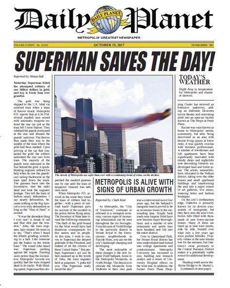 Daily Planet | ... and HOT!: Charles Skaggs, Mild-Mannered Reporter for the Daily Planet The Daily Planet, Superman Daily Planet, Daily Planet, Daily Planet Newspaper, Daily Planet Superman, Batman History, Superhero Vbs, Todays Weather, Action Comics 1