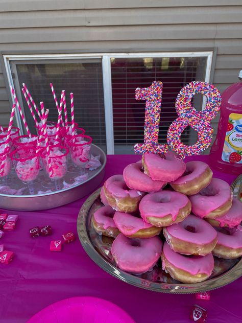 Pretty In Pink Movie Birthday Party, Pink Color Theme Party Food, All Pink Party Food, Pink Party Ideas For Adults Food, Pink Themed 18th Birthday Party, Hot Pink Party Food, Barbie Party Food Table, Pink 21 Birthday Party, Hot Pink Theme Birthday Party