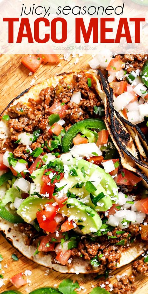 Homemade Taco Meat Recipe Best Taco Meat Recipe, Best Taco Meat, 30 Minute Meals Chicken, Soft Tacos Recipes, Taco Meat Recipe, Taco Meat Recipes, Carlsbad Cravings, How To Make Taco, Meat Recipe