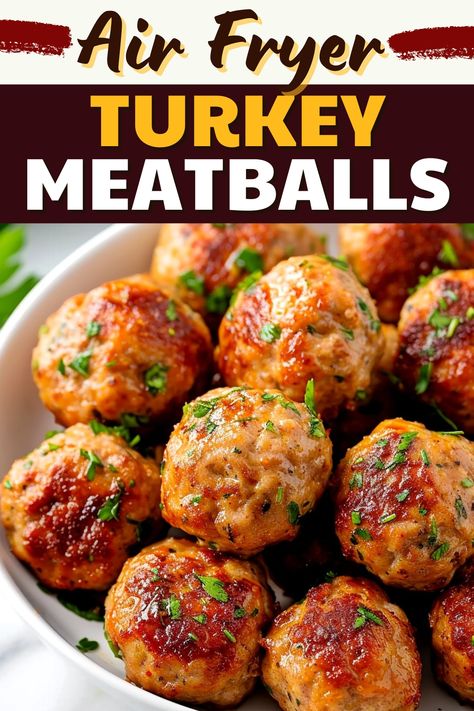 Treat yourself to a healthy dinner with these air fryer turkey meatballs! Made from scratch, they're wholesome, delicious, and also easy! Dinner Recipe With Ground Turkey, Ground Turkey Meatballs Air Fryer, Turkey Recipes Ground, Ground Turkey Meatball Recipes, Best Turkey Meatballs, Easy Turkey Meatballs, Turkey Meatballs Healthy, Ground Turkey Meatballs, Ground Turkey Recipes Healthy