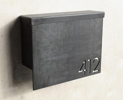 MB1 Modern Mailbox with Address Numbers (on 1/4-inch-thick steel plate) by Austin-based Steel House Manufacturing Custom Mailboxes, Modern Mailbox, Casa Loft, Wayfinding Signage, Post Box, Steel House, Google Lens, Metal Letters, Signage Design