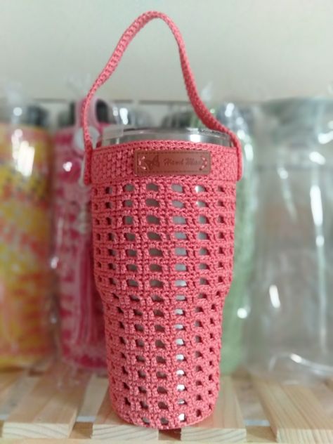 Crochet Tumbler Bag, Crochet Tumbler Holder, Crochet Tumbler, Tumbler Bag, Tumbler Holder, Crochet Tutorial Pattern, Water Carrier, Crochet Bags Purses, Crochet Diagram