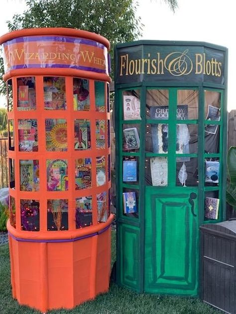 Weasleys wizarding wheezes Cardboard Diagon Alley, Diy Hogsmeade Village, Diagon Alley Party, Harry Potter Store Fronts, Diy Diagon Alley Shops, Harry Potter Herbology Decor, Herbology Decor, Hogwarts Halloween, Harry Potter Weekend