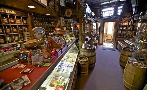 Coffee House Interiors, Miniature General Store, Old General Stores, Pioneer Days, Old Western Towns, Helena Montana, University Of Montana, Western Town, Old Garage