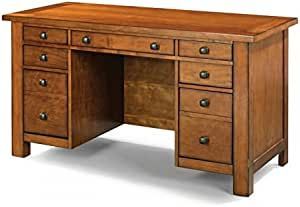 Pemberly Row Contemporary Aged Maple Executive Pedestal Desk Mid Century Modern Office Furniture, Desk With Keyboard Tray, Mid Century Modern Office, Expensive Furniture, Pedestal Desk, Home Styles, Office Furniture Modern, Executive Desk, Office Furniture Desk