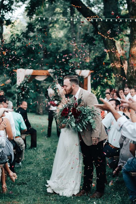 Moody Burgundy & Organic Greenery Wedding Color Board - The Pink Bride Moody Outdoor Wedding, Outdoor Wedding Flowers, Petal Toss, Wedding Exit, Romantic Outdoor Wedding, Outdoor Wedding Photography, Wedding Exits, Maggie Smith, Outdoor Wedding Photos