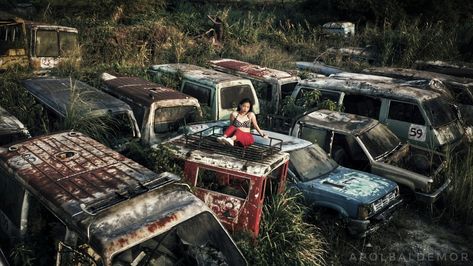 Junkyard photoshoot using my drone Junkyard Photoshoot Ideas, Junkyard Aesthetic, Yard Photoshoot, Junkyard Photoshoot, Bus Photoshoot, Power Video, Junkyard Cars, Wrecking Yards, Band Photoshoot