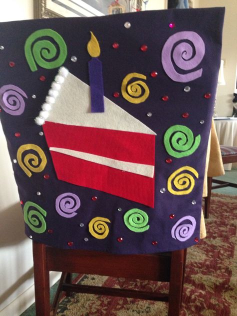 Sewing Project 101 - Chair Cover. March 2015. #cindysclass Birthday Chair, Classroom Birthday, Kids Kitchen, Birthday Decor, Birthday Sign, Sewing Project, Chair Cover, Diy Costumes, Chair Covers