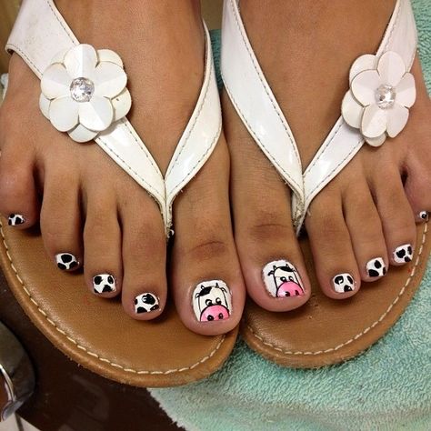 Cow Toenails. # Country Pedicure Ideas, Cow Print Pedicure Ideas, Cow Pedicure Ideas, Simple Cow Nail Designs, Cow Fingernails, Country Acrylic Nails, Nail Decals Designs, Animal Nail Designs, Cute Pedicures