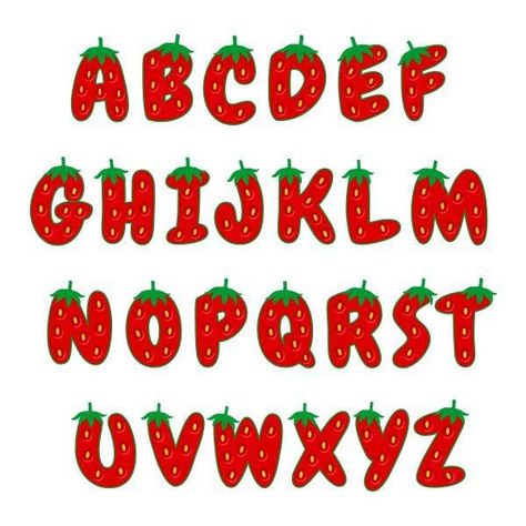 Strawberry Letters Font Alphabet Letters Monogram Cuttable Design SVG PNG DXF & eps Designs Cameo File Silhouette Food Fonts Alphabet, Strawberry Alphabet Letters, Valentines Day Fonts Alphabet, Letter A Font Design, Strawberry Calligraphy, Summer Fonts Alphabet, Girly Fonts Alphabet, Cricut Strawberry, Fruit Lettering